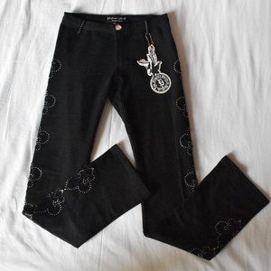 Platinum Plush Rhineston Fleur De Lis Stretch Pant